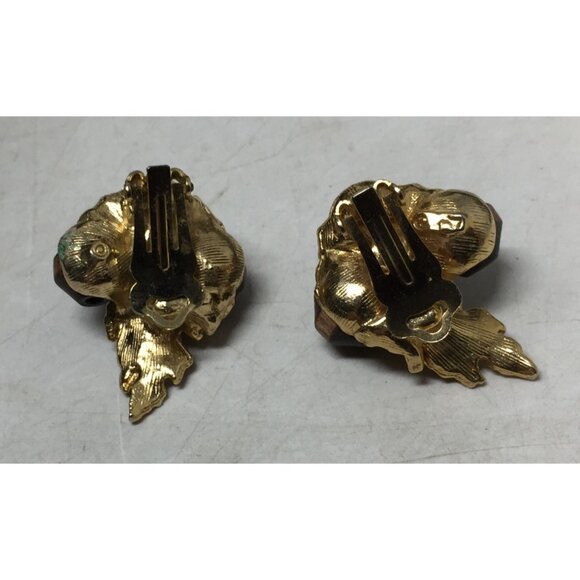 Women's Gold tone and Brown Shiny Acorn Clip on Earrings - Picture 4 of 5